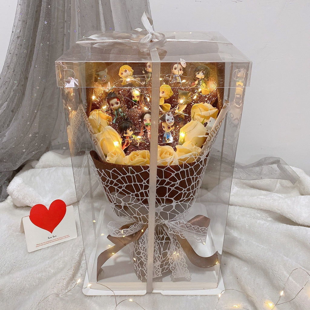 Bouquet de roses LED faites à la main avec savon Kamado Tanjirou pour une ambiance romantique