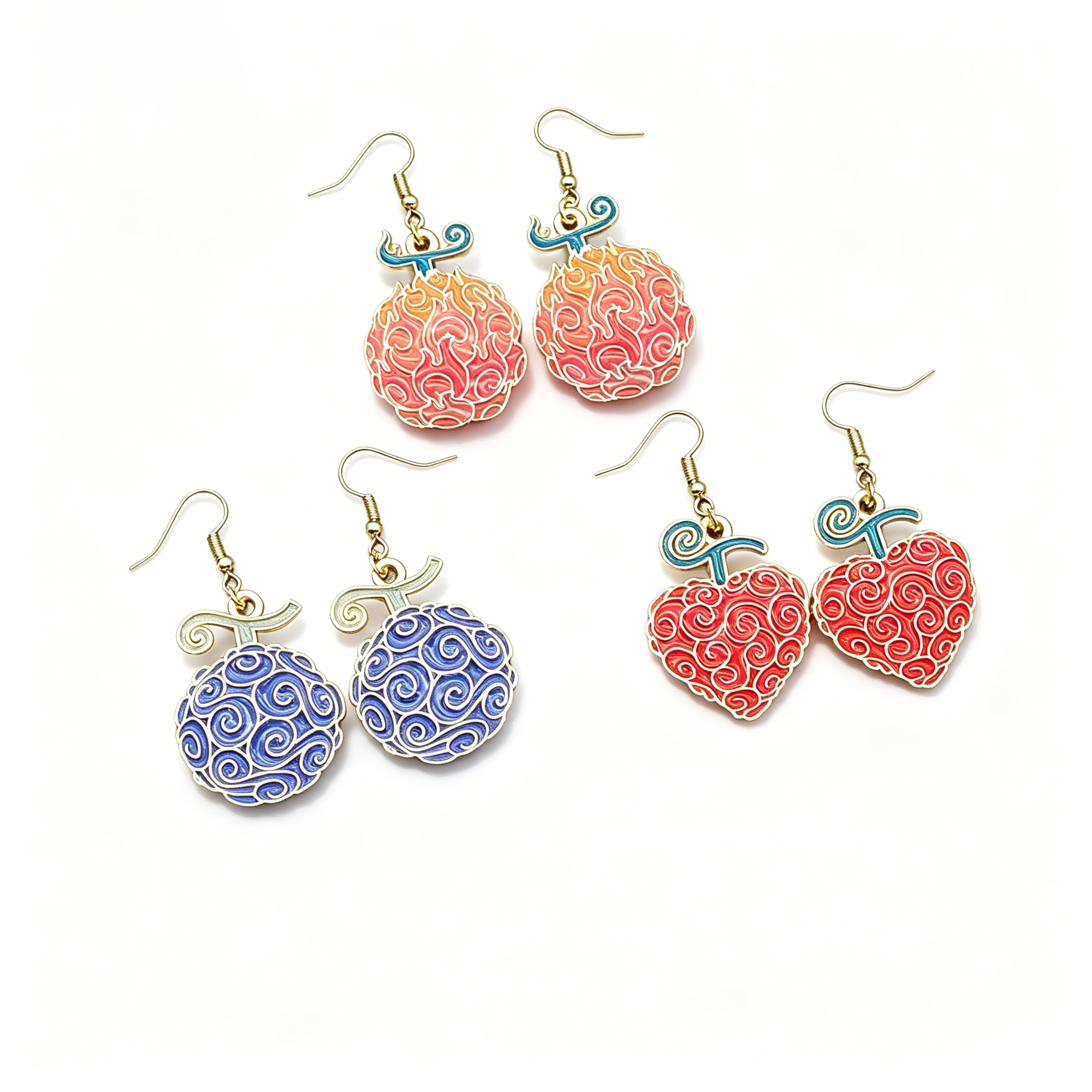 Boucles d'oreilles pendantes en émail One Piece Fruit du Démon Pyro-Fruit de Ace