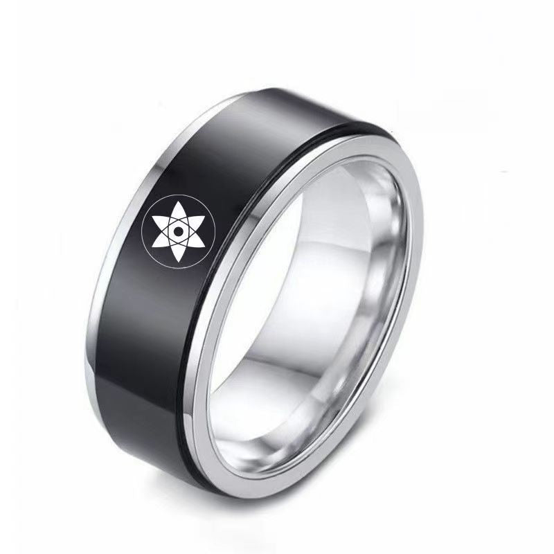Naruto Sasuke Mangekyo Sharingan Spinner Ring, Rotatable Anime Titanium Steel Ring