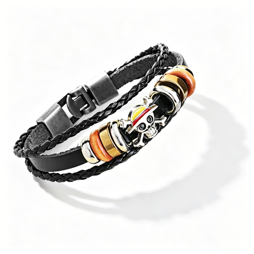 One Piece Monkey D. Luffy Ensemble de Bijoux 3 Pièces, Collier Affiche de Recherche + Bracelet Chapeau de Paille + Pin's Émaillé, Pack d'Accessoires de Collection Anime