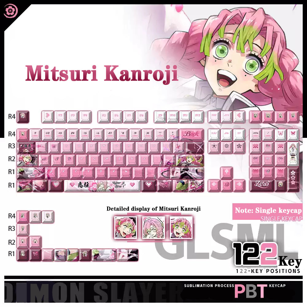 Demon Slayer Kanroji Mitsuri Keycaps 122 PBT Sublimation Keycap Set for Mechanical Keyboard with Detailed Display and Single Keycap Option