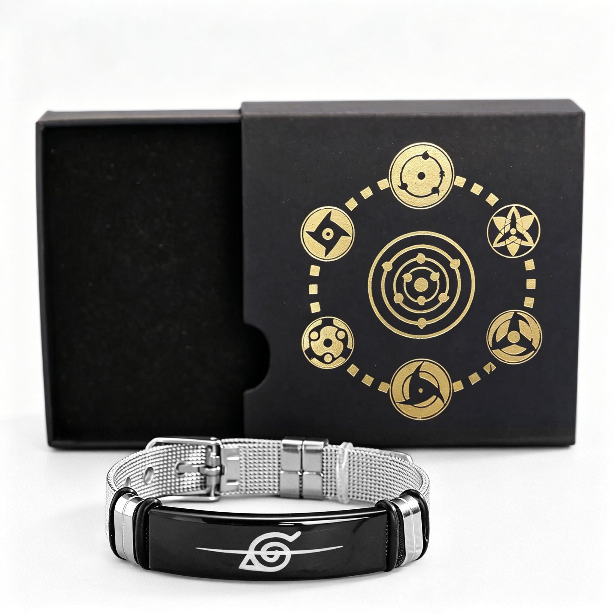 Naruto Sasuke Uchiha Sharingan Jewelry Set, Anime Bracelet & Ring Gift Box