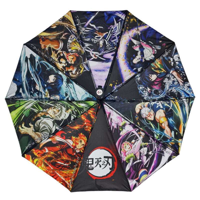Demon Slayer Tanjiro Nezuko Automatic Folding Umbrella, Anime Hashira Print Black Coated Sun Rain Portable Umbrella
