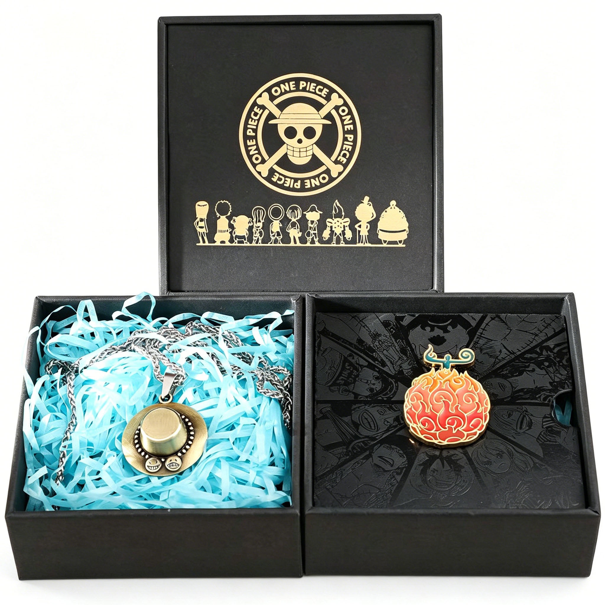 Ensemble de bijoux One Piece Luffy Ace, boîte cadeau collier bracelet broche anime