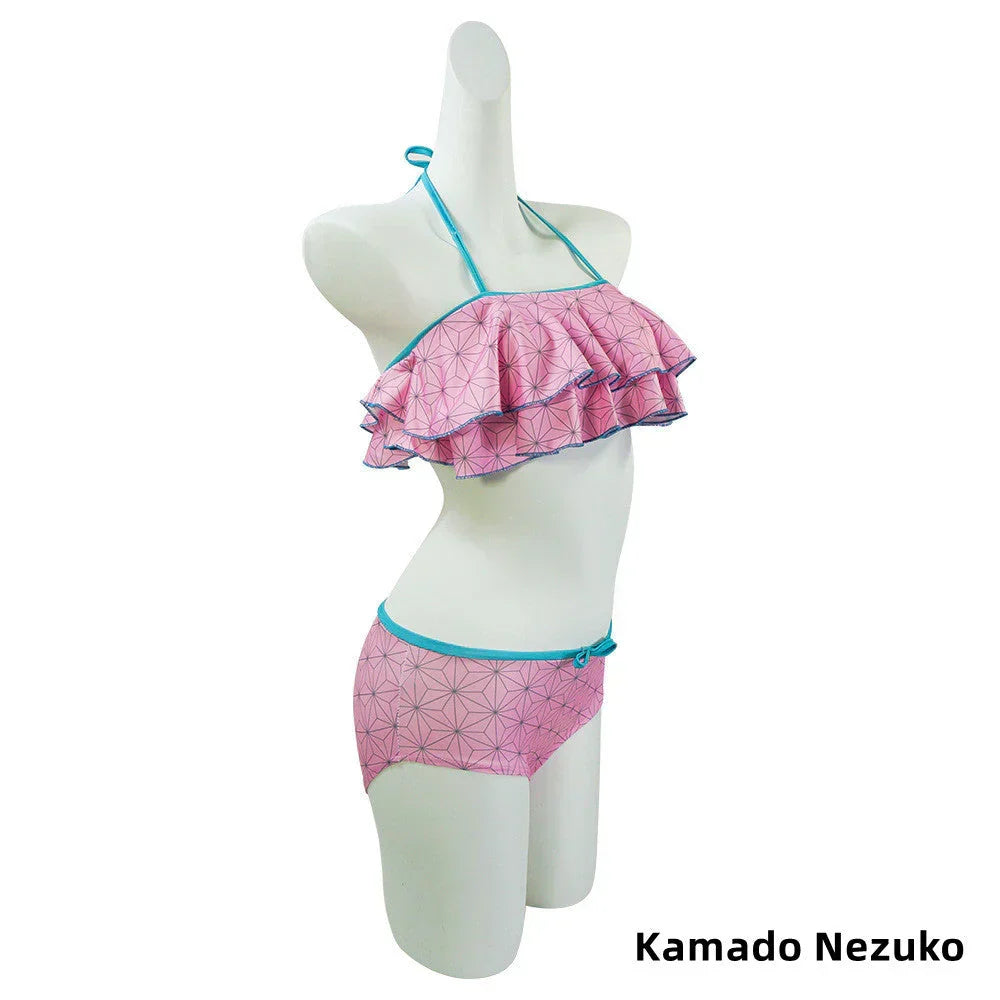 Maillot de bain bikini femme Nezuko/Tanjirou/Zenitsu/Giyuu Cosplay charmant et sexy