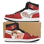 One Piece Monkey D. Luffy Anime Print High Top Sneakers, Red White Skull Logo Casual Streetwear Leather Skate Shoes