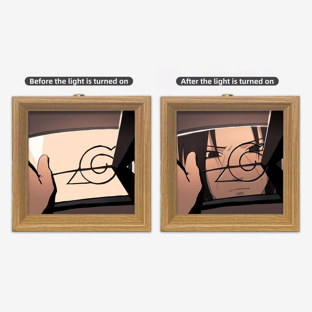 Itachi/Sasuke Cadre lumineux en bois massif, petite veilleuse décorative