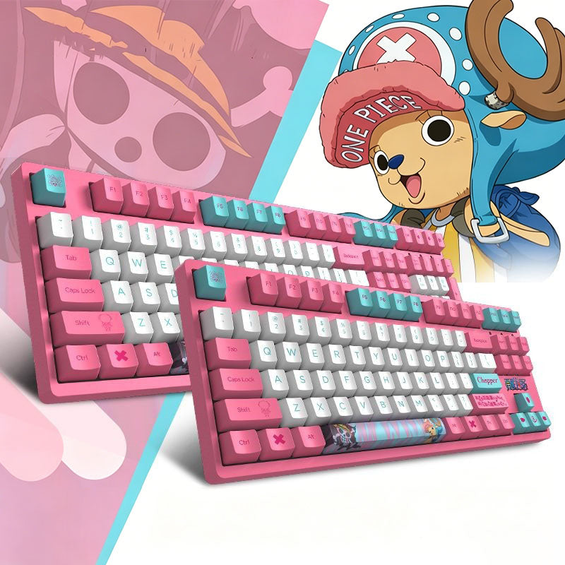 Clavier mécanique One Piece Chopper Luffy, clavier de jeu rose anime PBT à 108 touches avec touches personnalisées