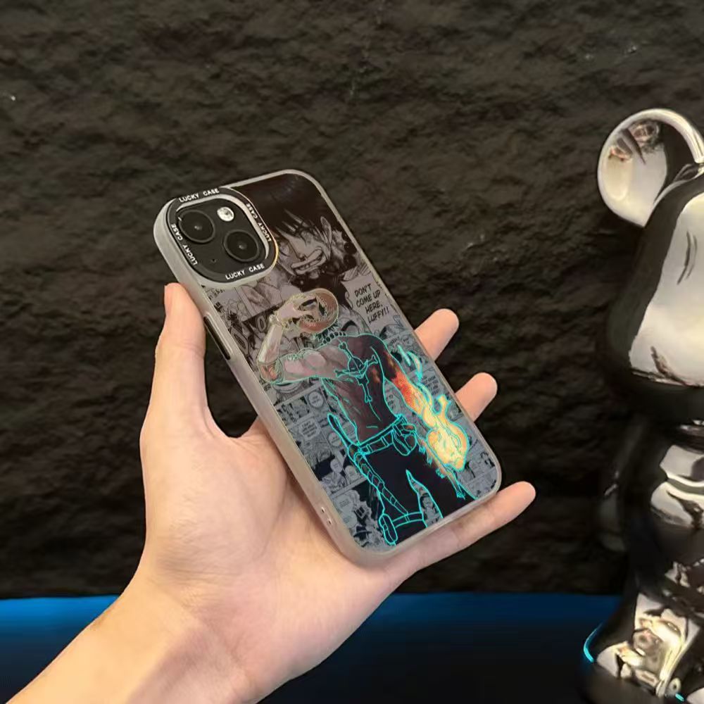 One Piece Portgas D. Ace Manga Print Phone Case, Neon Outline iPhone Case