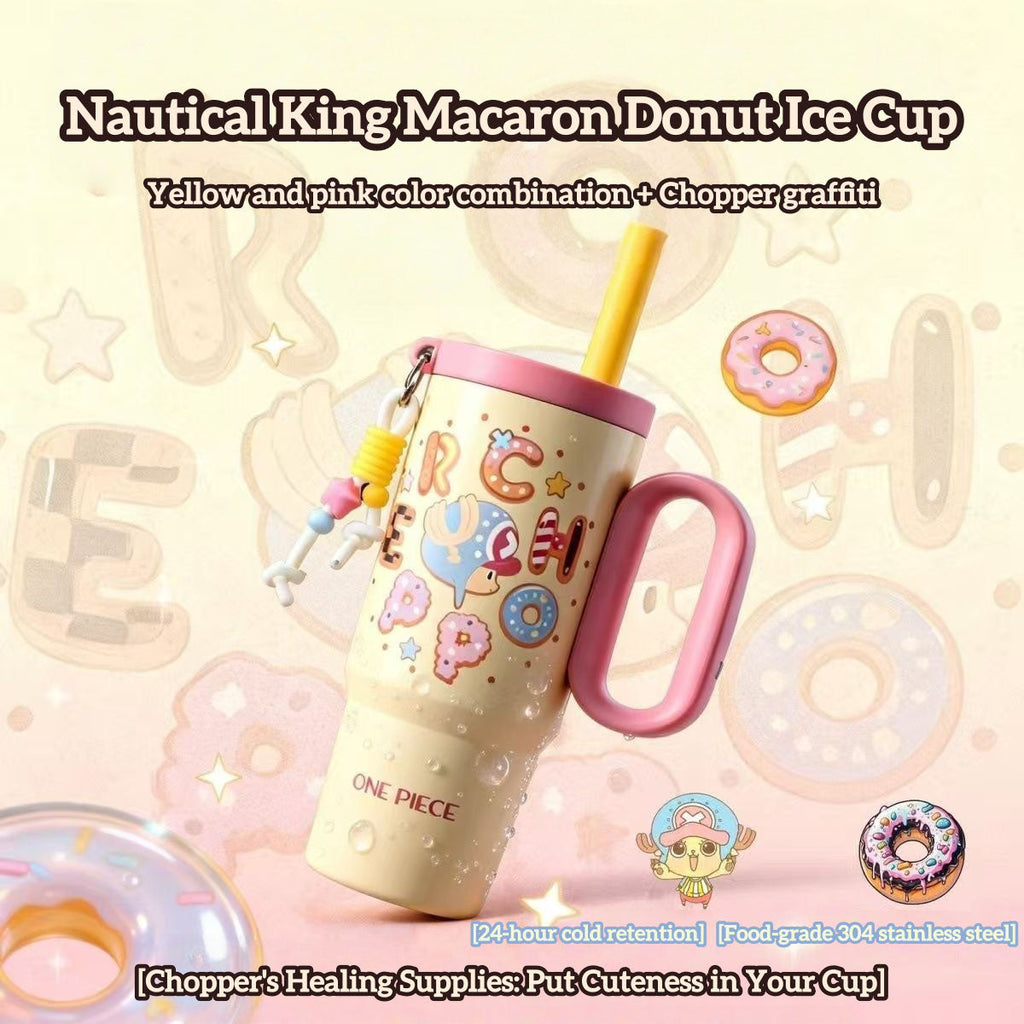 ONE PIECE Tony Tony Chopper Tumbler | Macaron Donut Design Cup with Handle & Straw
