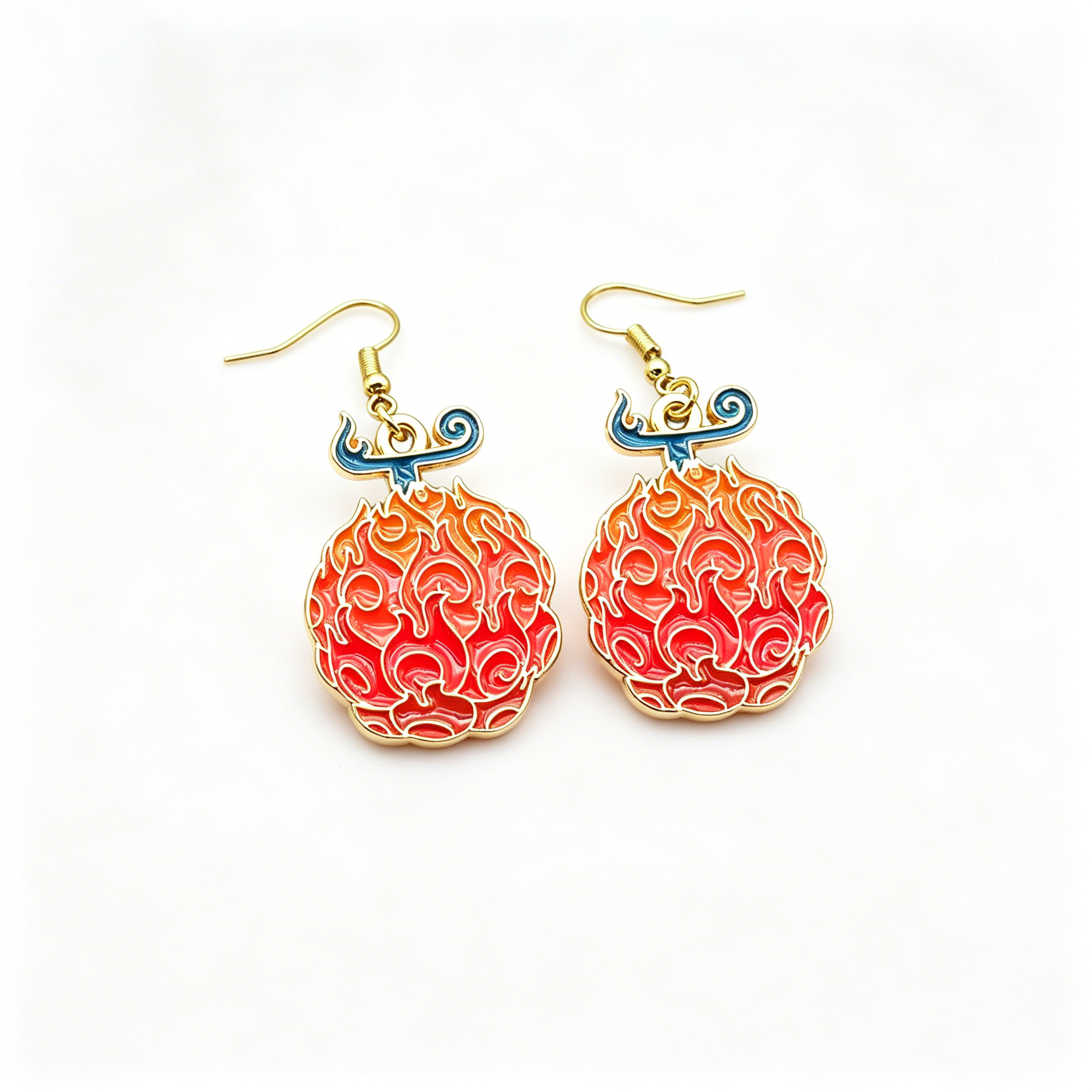 Boucles d'oreilles pendantes en émail One Piece Fruit du Démon Pyro-Fruit de Ace
