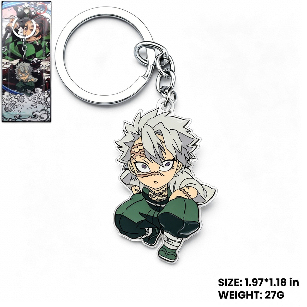 Demon Slayer Kamado Tanjiro Porte-clés Rotatif et Collier, Ensemble de Bijoux Pendentif en Métal Anime