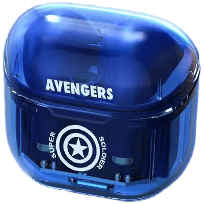 Marvel Iron Man Captain America TWS Wireless Gaming Earbuds, Transparent Case Bluetooth 5.3 Low Latency Headphones