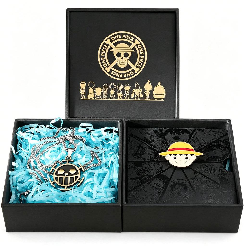 One Piece Necklace & Devil Fruit Enamel Pin Set | Anime Jewelry Gift Box