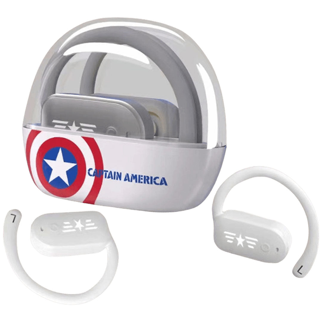 Marvel Iron Man Captain America Open-Ear Wireless Earbuds, Avengers Bluetooth 5.3 Air Conduction Headphones