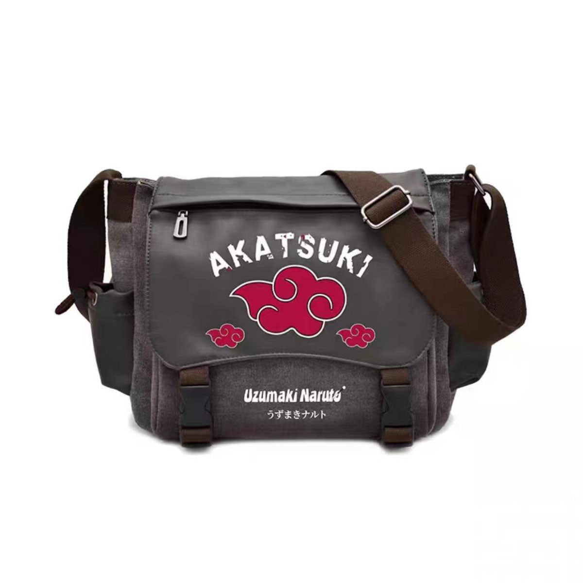 Naruto Sasuke Anime Messenger Bag, Akatsuki Leaf Village Logo Canvas Crossbody Shoulder Bag