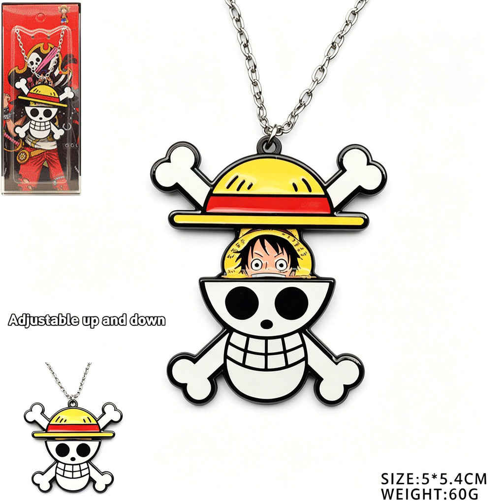 Collier et porte-clés coulissant One Piece Luffy Zoro Fruit du démon, pendentif métallique ajustable pour fans