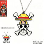 Collier et porte-clés coulissant One Piece Luffy Zoro Fruit du démon, pendentif métallique ajustable pour fans