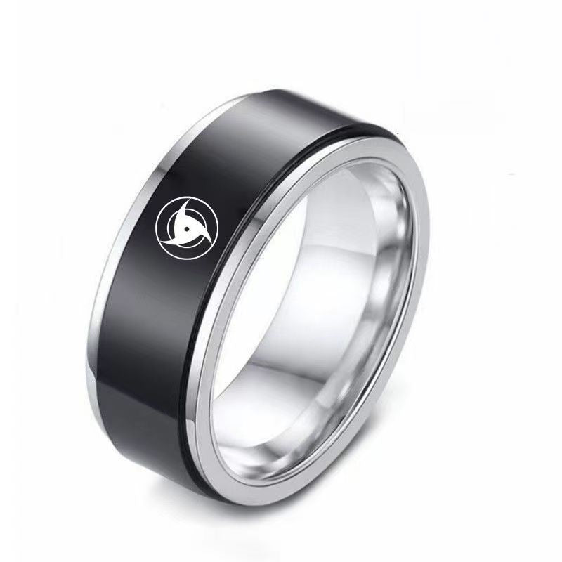 Naruto Sasuke Mangekyo Sharingan Spinner Ring, Rotatable Anime Titanium Steel Ring