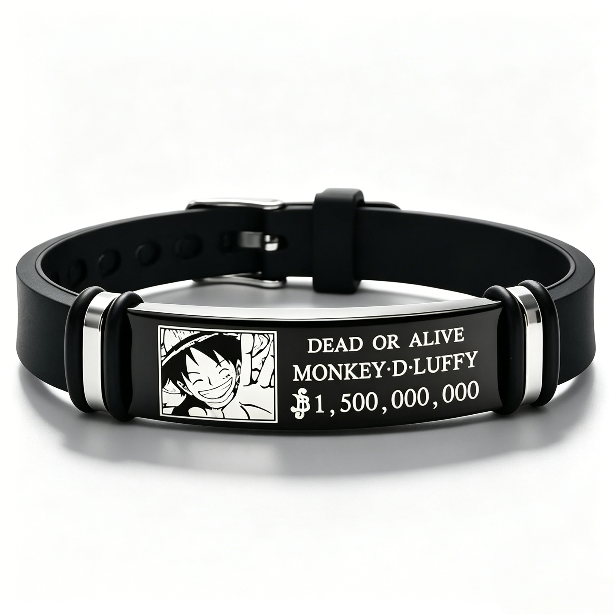 One Piece Luffy Wanted Bounty Bracelet, Monkey D Luffy Anime Stainless Steel Silicone Wristband