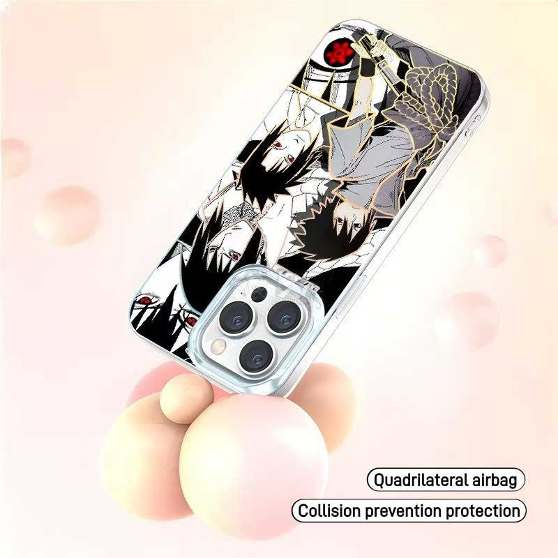 Naruto Uchiha Sasuke Manga Collage Anime Phone Case, Aurora Gradient Shockproof Removable Lens Frame iPhone Protective Case