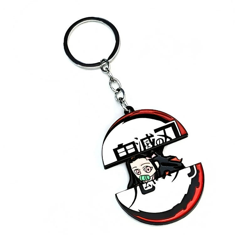 Demon Slayer Tanjiro Nezuko Pull‑Out Keychain, Cute Retractable Split Design Anime Character Metal Key Ring