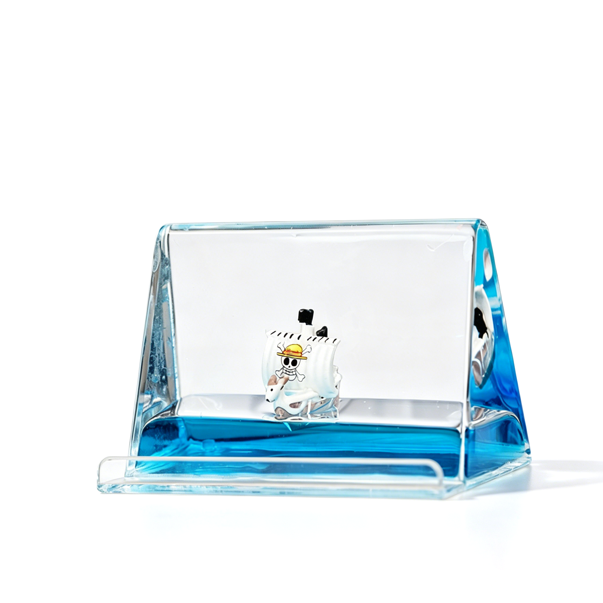 One Piece Thousand Sunny & Going Merry Liquid Floating Phone Stand - Anime Acrylic Desk Decor