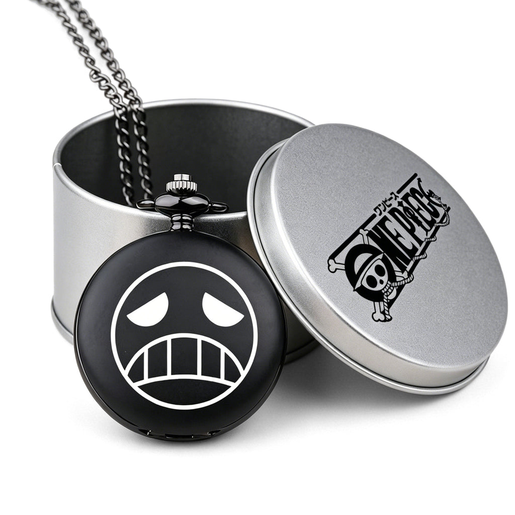 One Piece Monkey D Luffy Whitebeard Pocket Watch, Anime Pirate Skull Quartz Necklace Watch