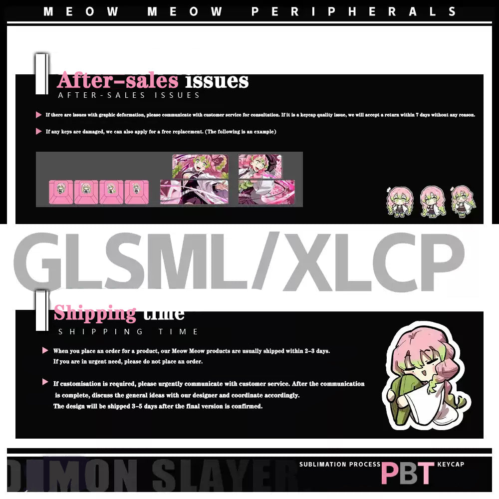 Demon Slayer Kanroji Mitsuri Keycaps 122 PBT Sublimation Keycap Set for Mechanical Keyboard with Detailed Display and Single Keycap Option