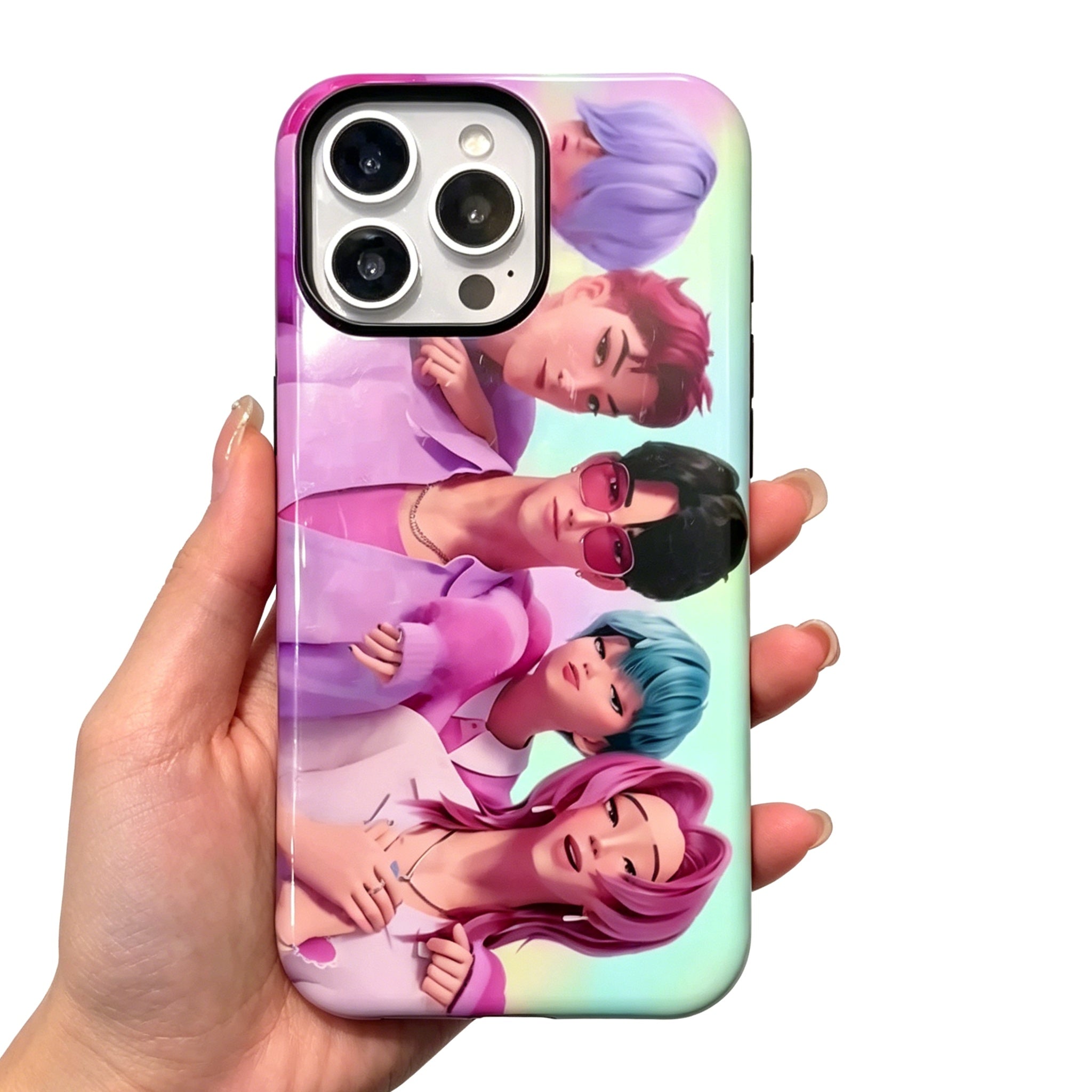 Kpop Demon Hunters Group Anime iPhone Case, Glossy Film Hard Protective Phone Cover