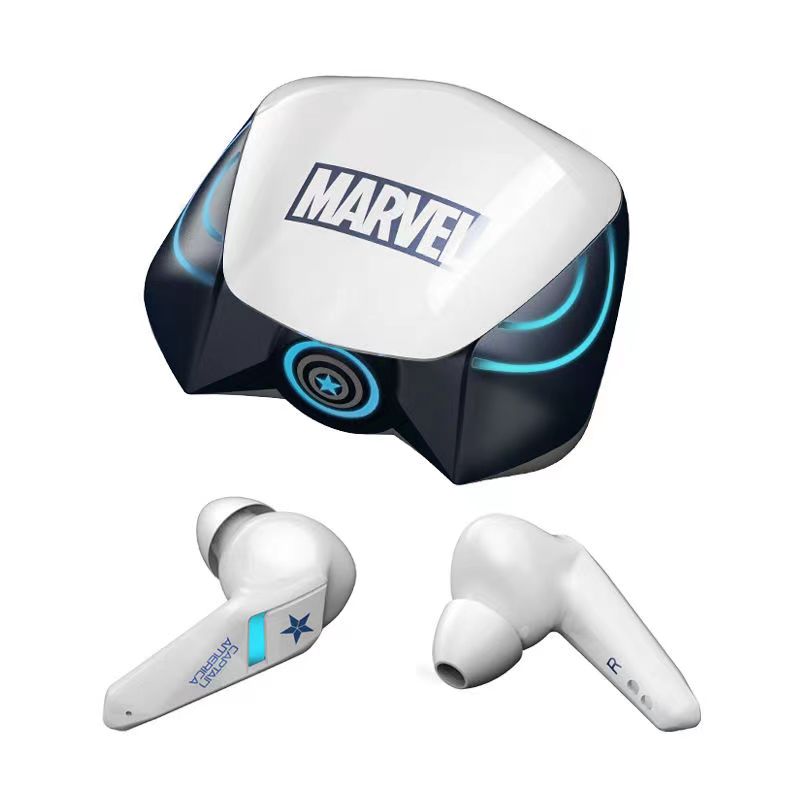 Marvel Spider-Man Iron Man Captain America Gaming Earbuds, Marvel TWS Wireless Headphones with LED Light