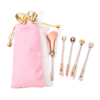 Demon Slayer Tanjiro Nezuko 5 Pcs Trousse de pinceaux de maquillage Anime, brosses cosmétiques or rose avec pochette de rangement