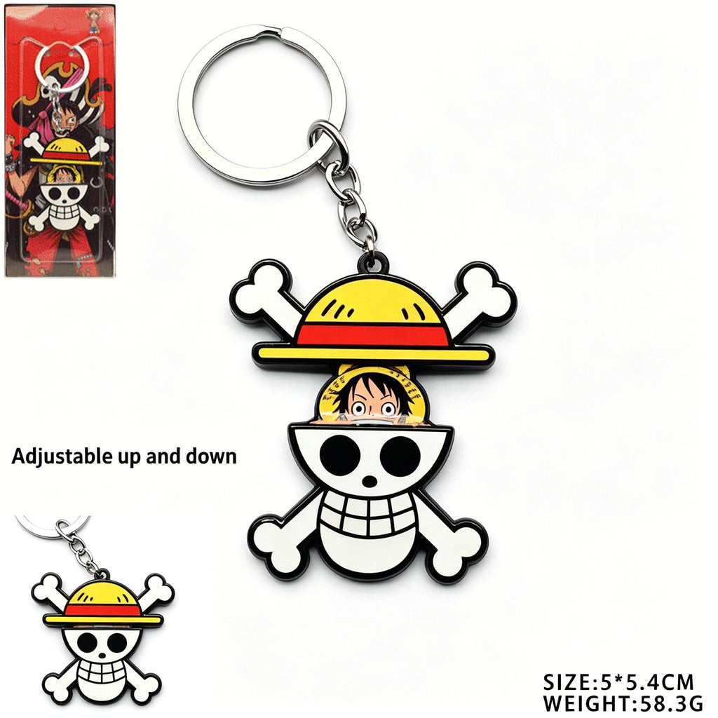 Collier et porte-clés coulissant One Piece Luffy Zoro Fruit du démon, pendentif métallique ajustable pour fans