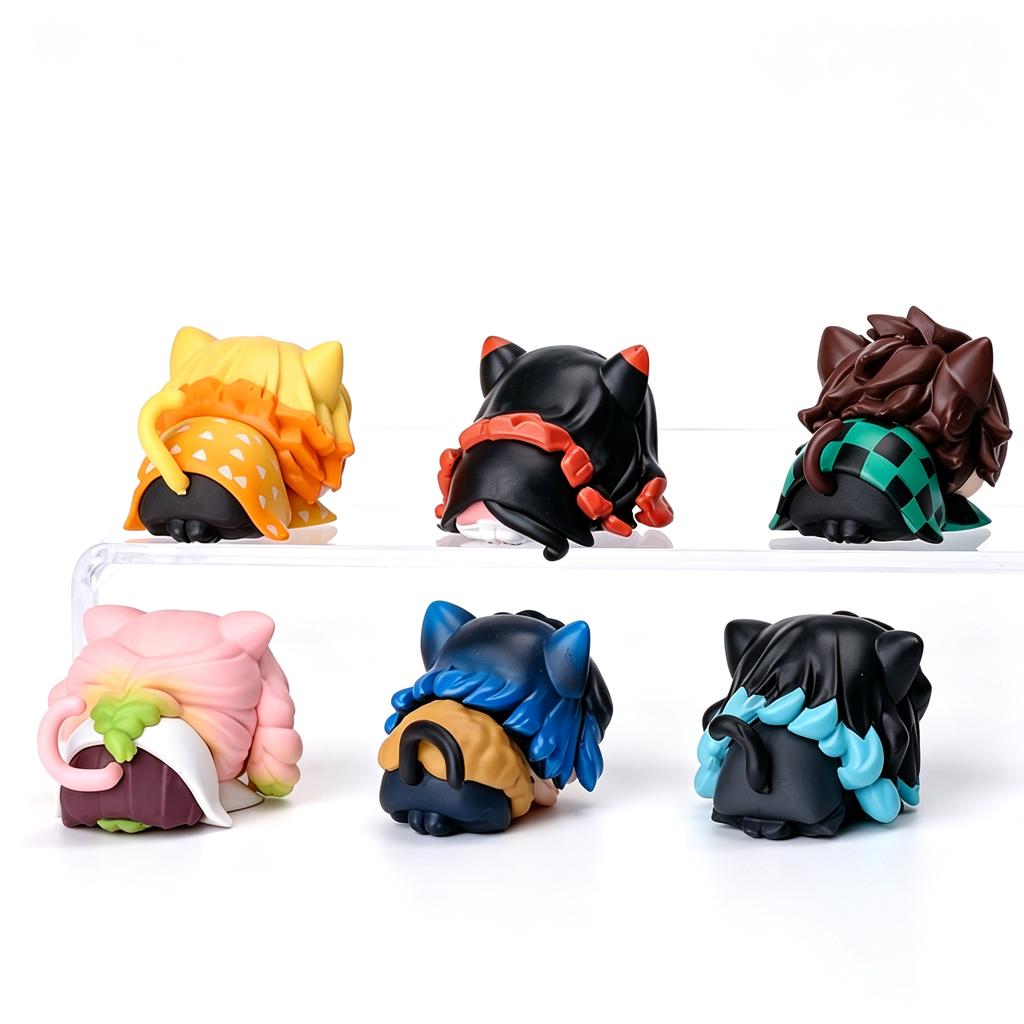 Figurines Chibi Oreilles de Chat Demon Slayer Nezuko Tanjiro, Ensemble de 6 Figurines d'Anime Endormies