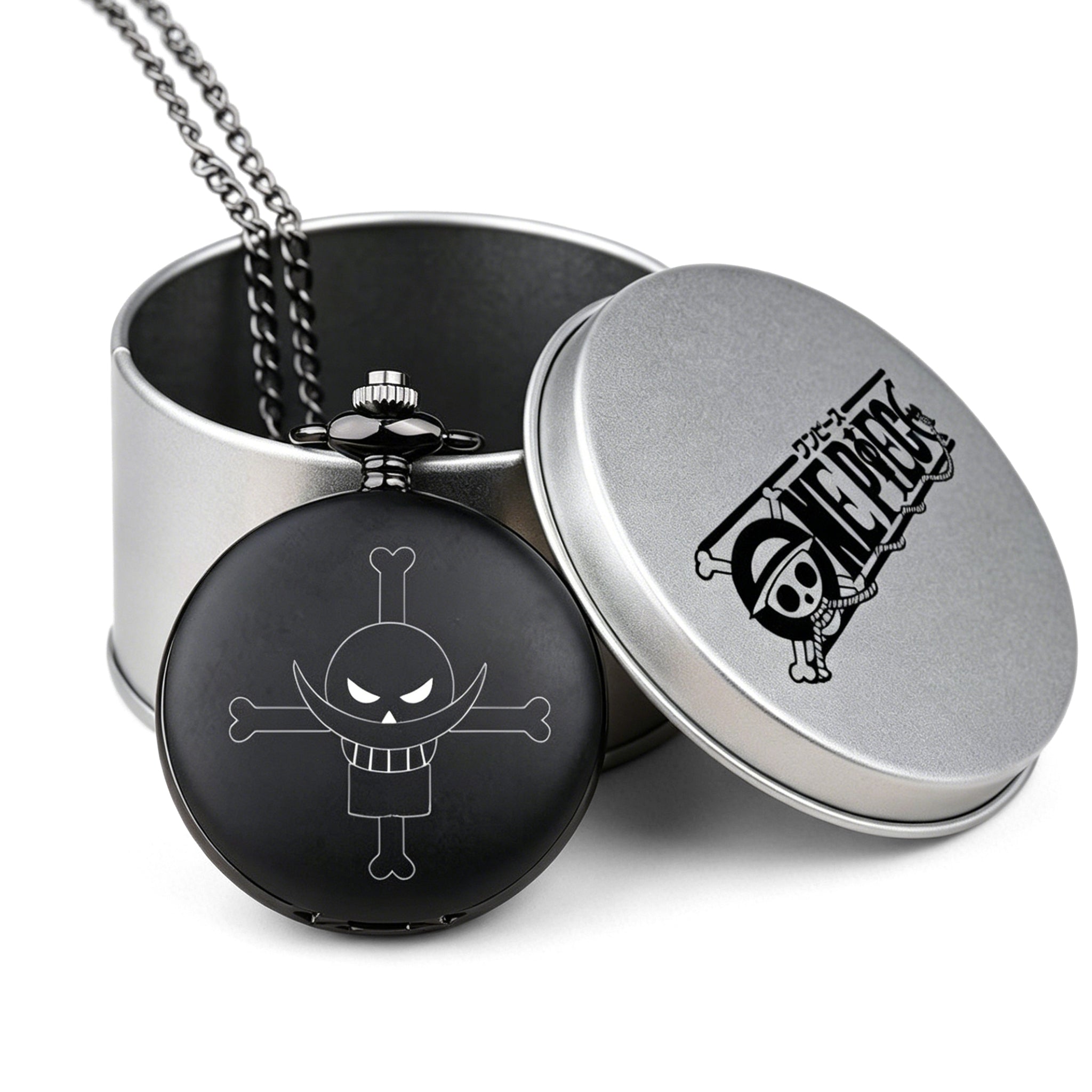One Piece Monkey D Luffy Whitebeard Pocket Watch, Anime Pirate Skull Quartz Necklace Watch