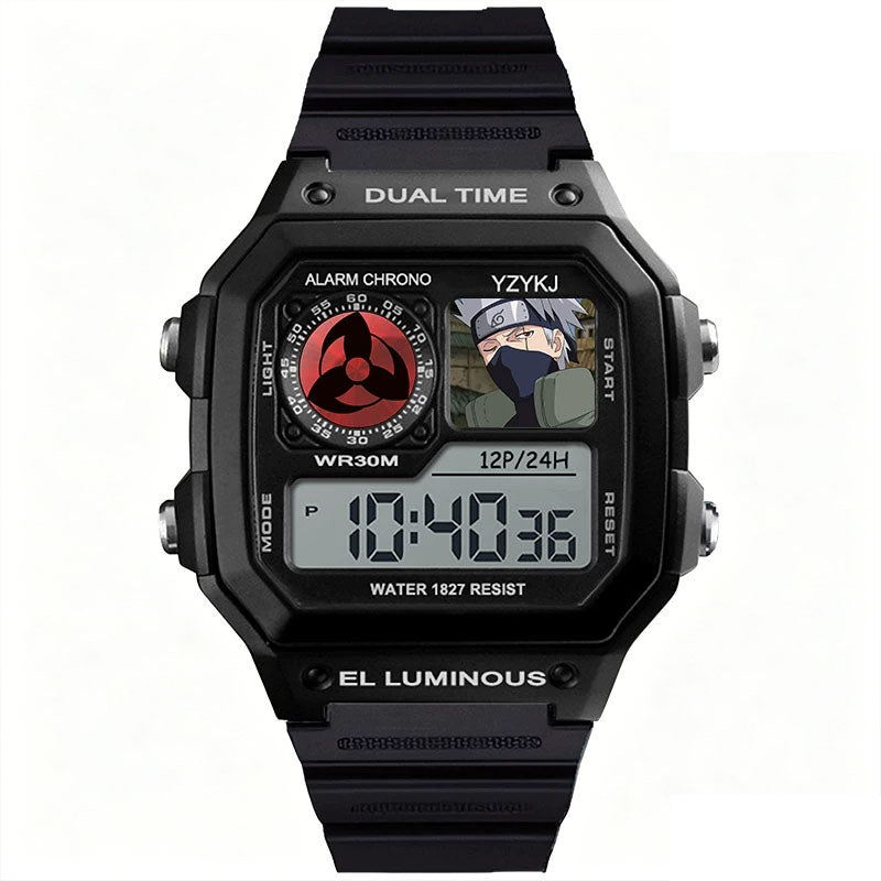 Naruto Sasuke Anime Digital Sports Watch, 30M Waterproof Dual Time EL Backlight Chronograph Wrist Watch