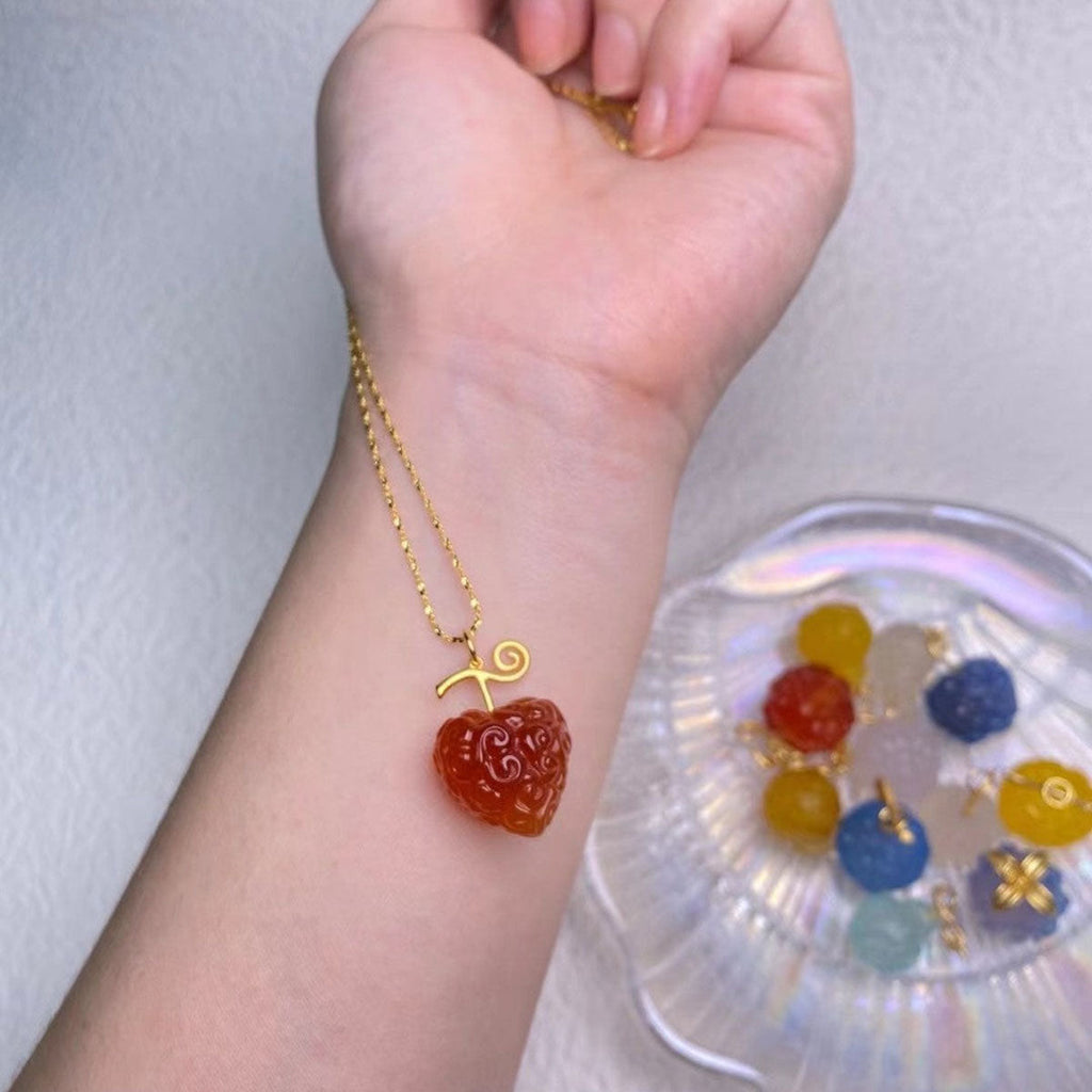 Ensemble collier et pendentif en agate naturelle faits à la main Luffy Fruit du démon
