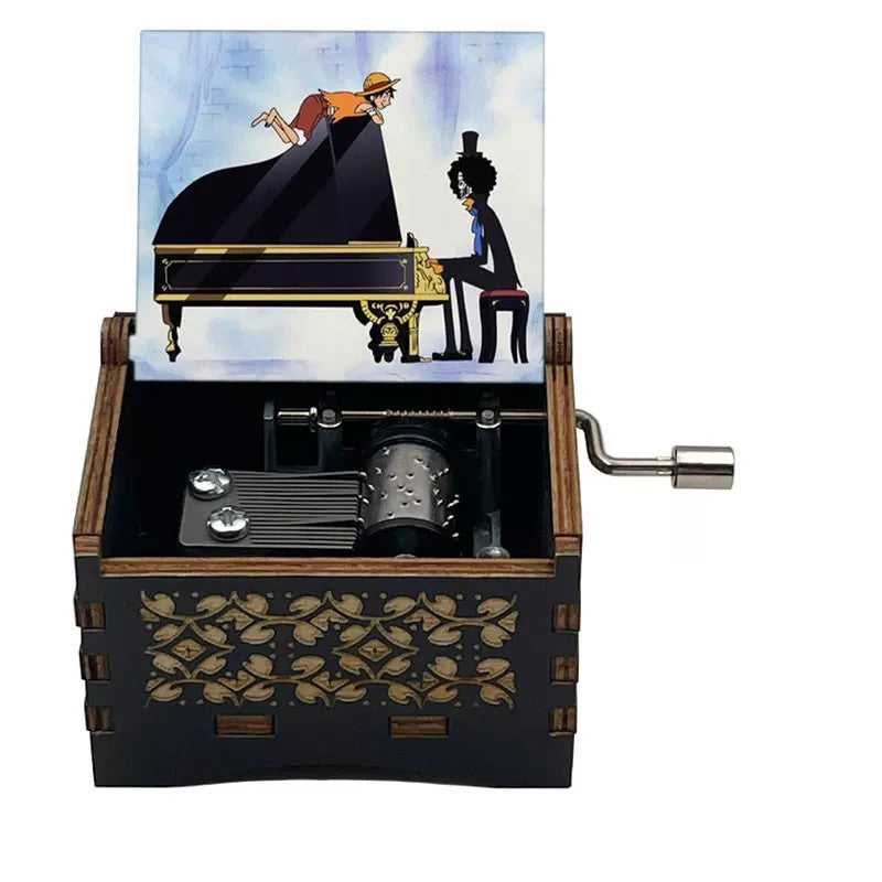 Boîte à musique en bois One Piece Luffy Brook à manivelle, joue le "Sake de Binks", boîte cadeau musicale gravée anime