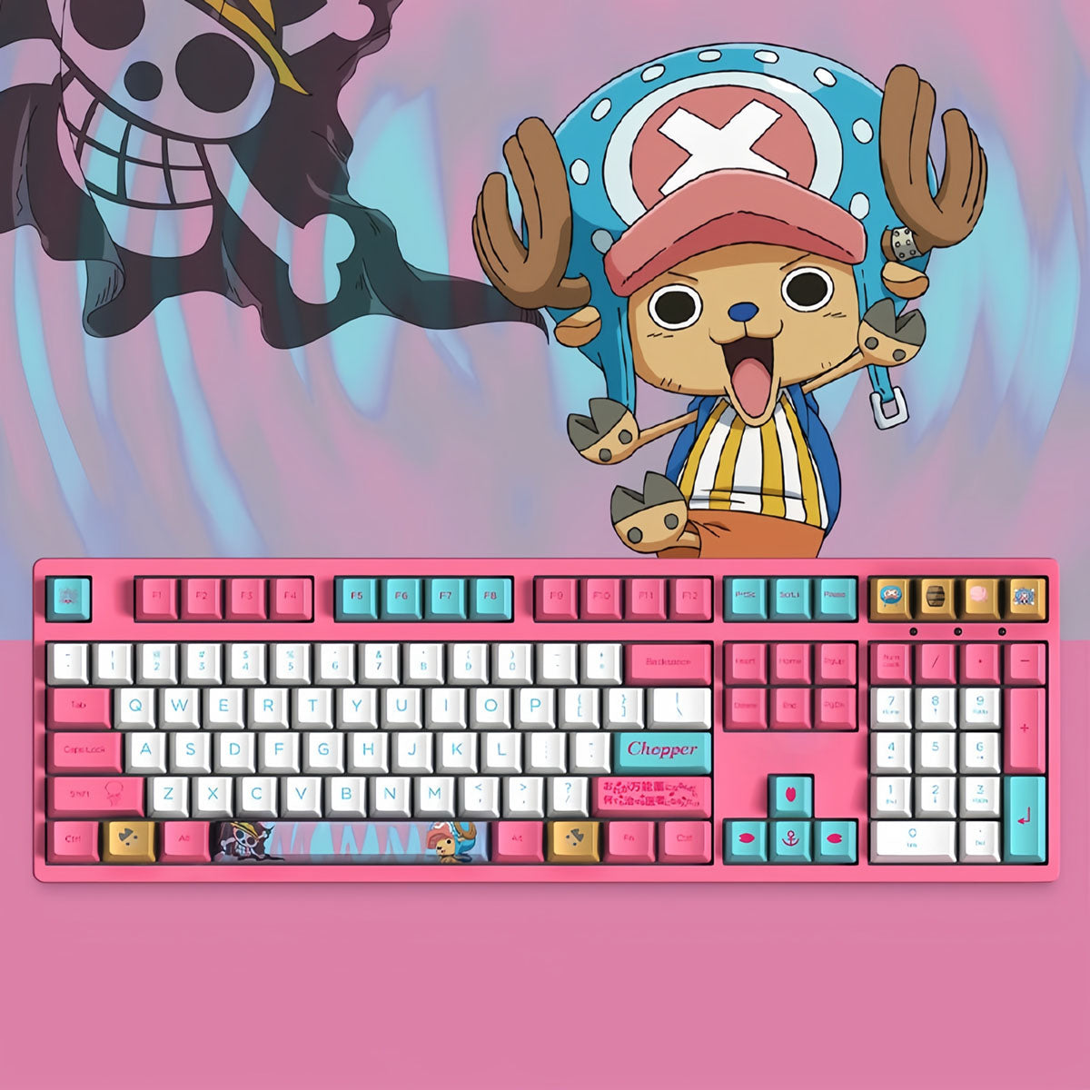 Clavier mécanique One Piece Chopper Luffy, clavier de jeu rose anime PBT à 108 touches avec touches personnalisées
