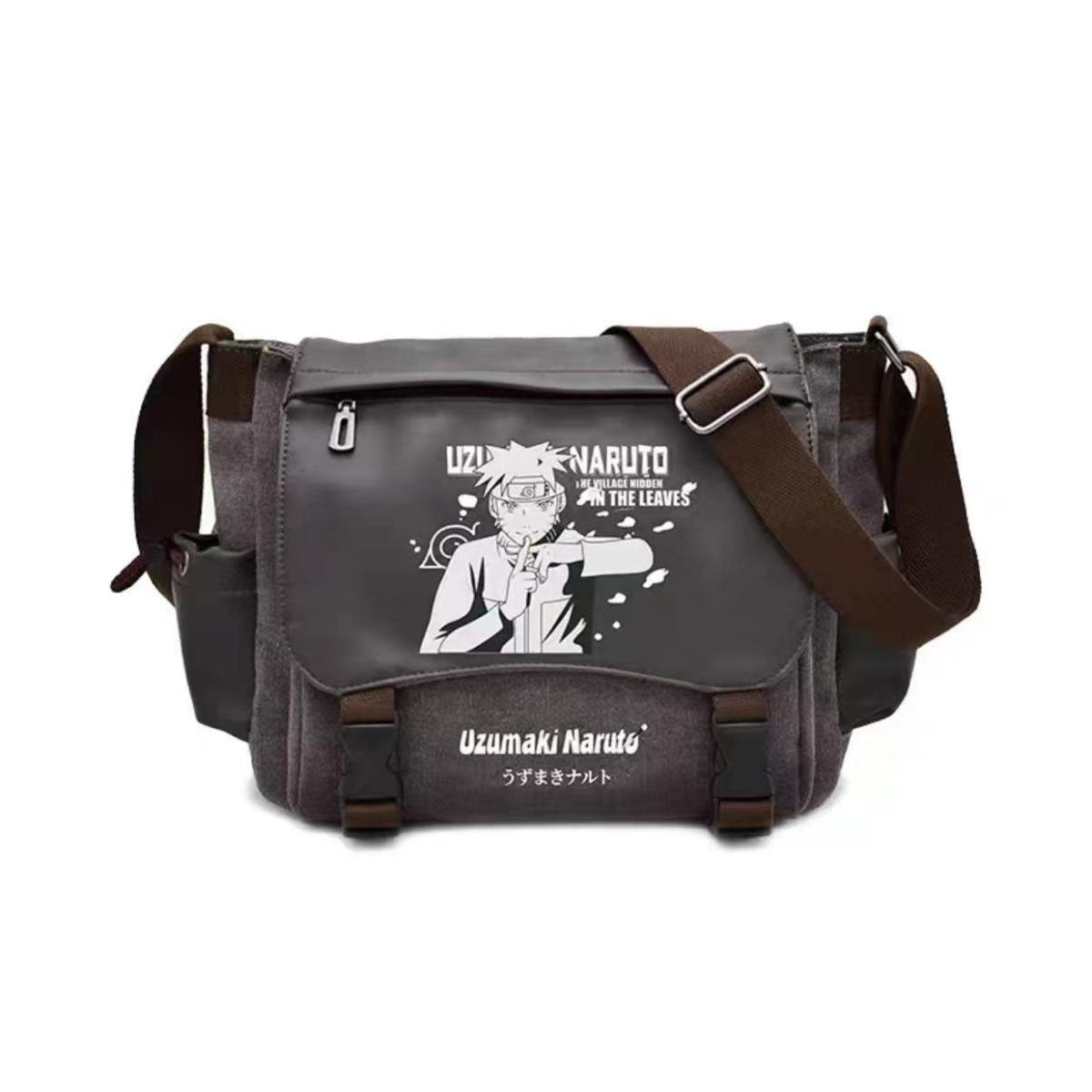 Naruto Sasuke Anime Messenger Bag, Akatsuki Leaf Village Logo Canvas Crossbody Shoulder Bag