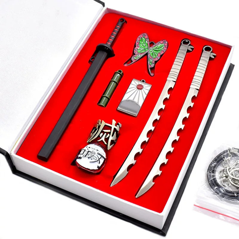 Demon Slayer Tanjiro Kamado Collectible Keychain Set, Anime Metal Pendants and Sword Replicas