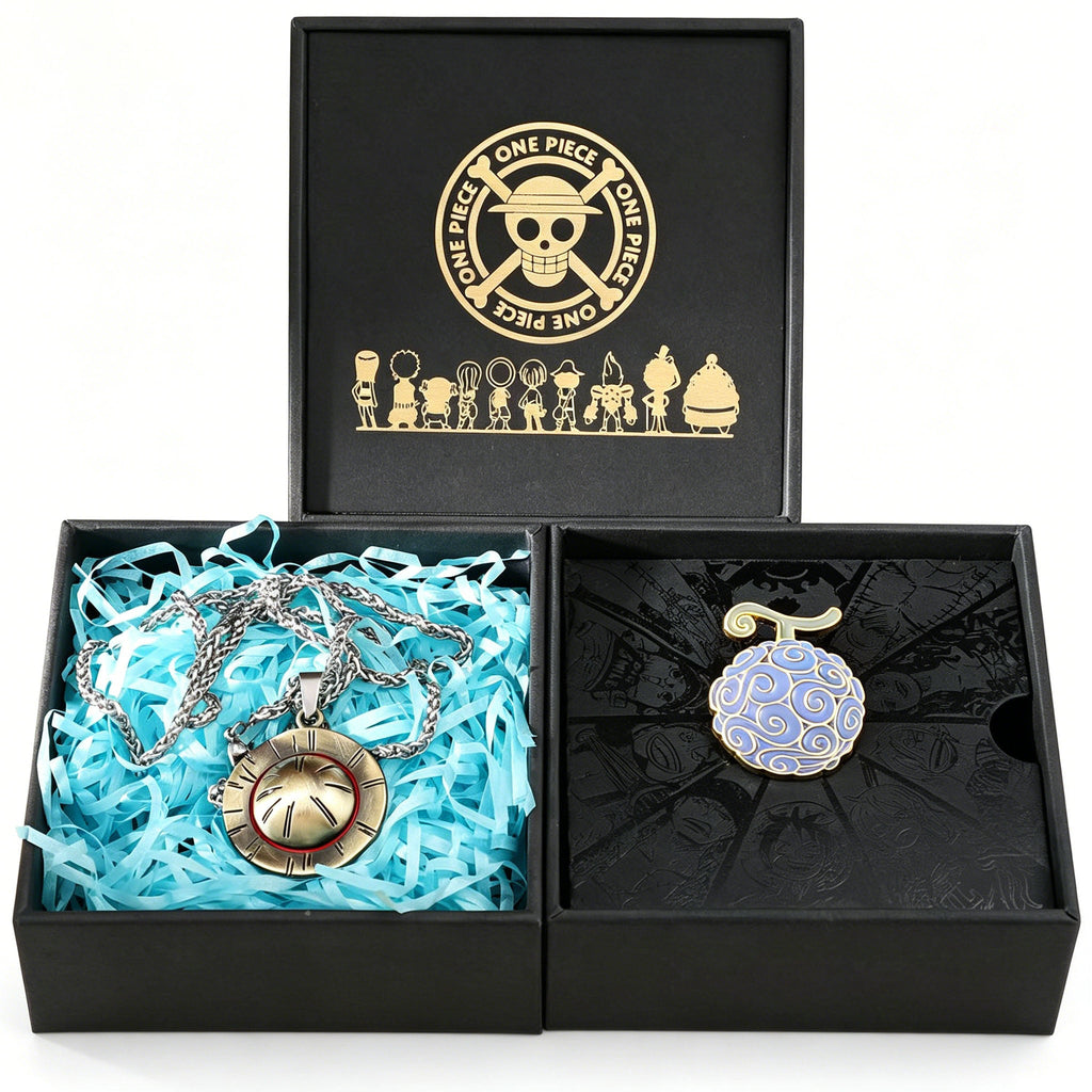 One Piece Necklace & Devil Fruit Enamel Pin Set | Anime Jewelry Gift Box