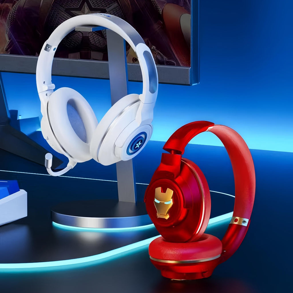 Marvel Iron Man Captain America Over‑Ear Bluetooth Gaming Headphones, Low Latency Headset with Detachable Mic