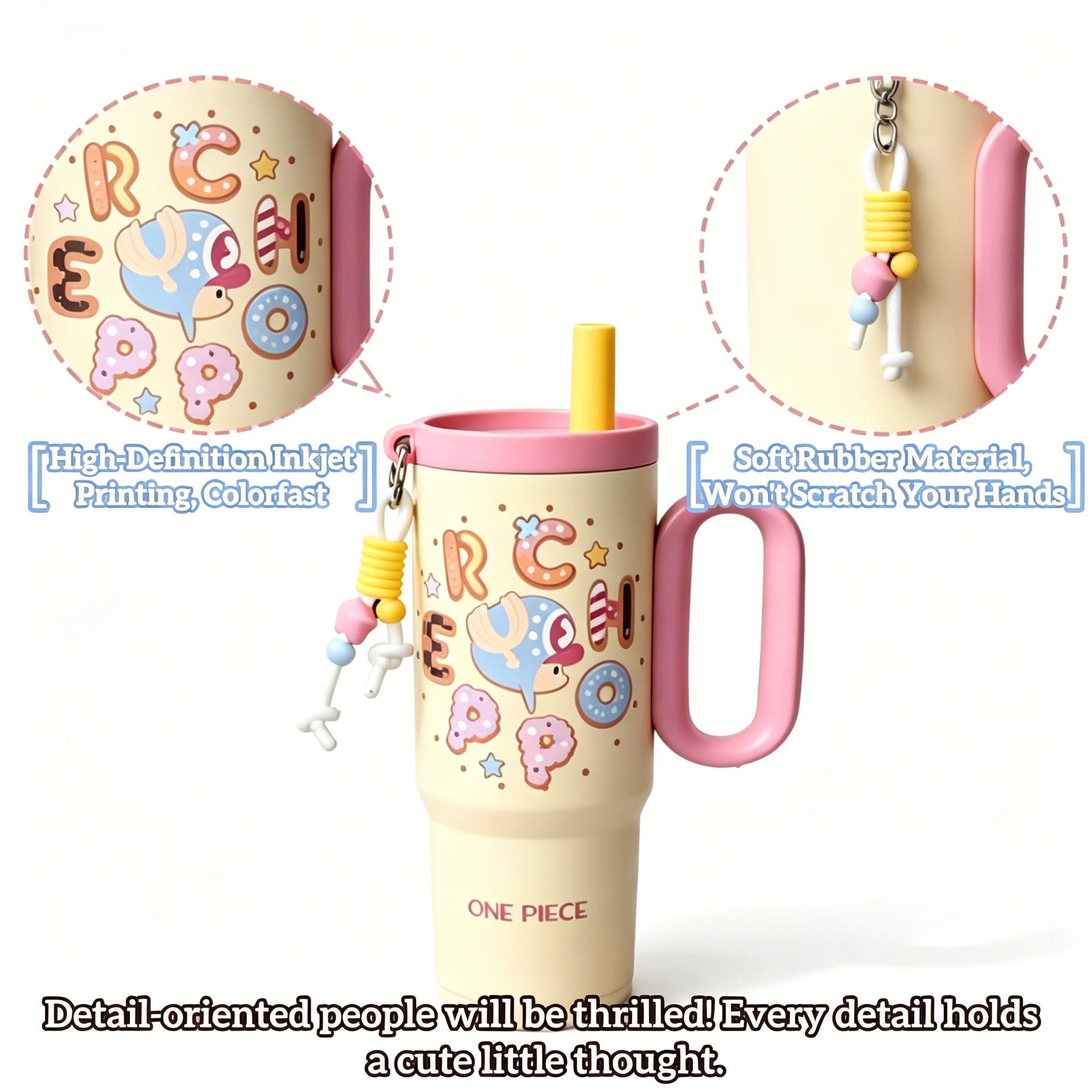 One Piece Tony Tony Chopper 720ml Insulated Tumbler, Anime Stainless Steel Iced Coffee Cup with Keychain