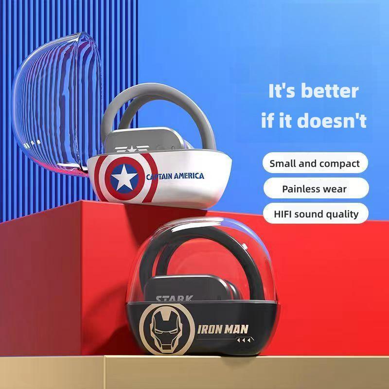 Marvel Iron Man Captain America Open-Ear Wireless Earbuds, Avengers Bluetooth 5.3 Air Conduction Headphones
