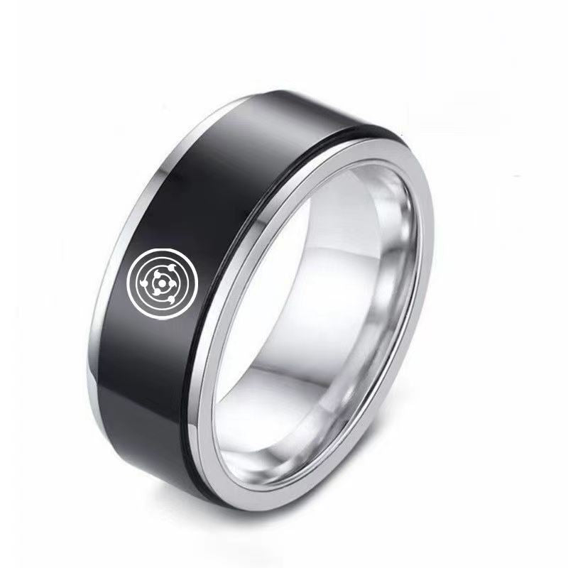 Naruto Sasuke Mangekyo Sharingan Spinner Ring, Rotatable Anime Titanium Steel Ring