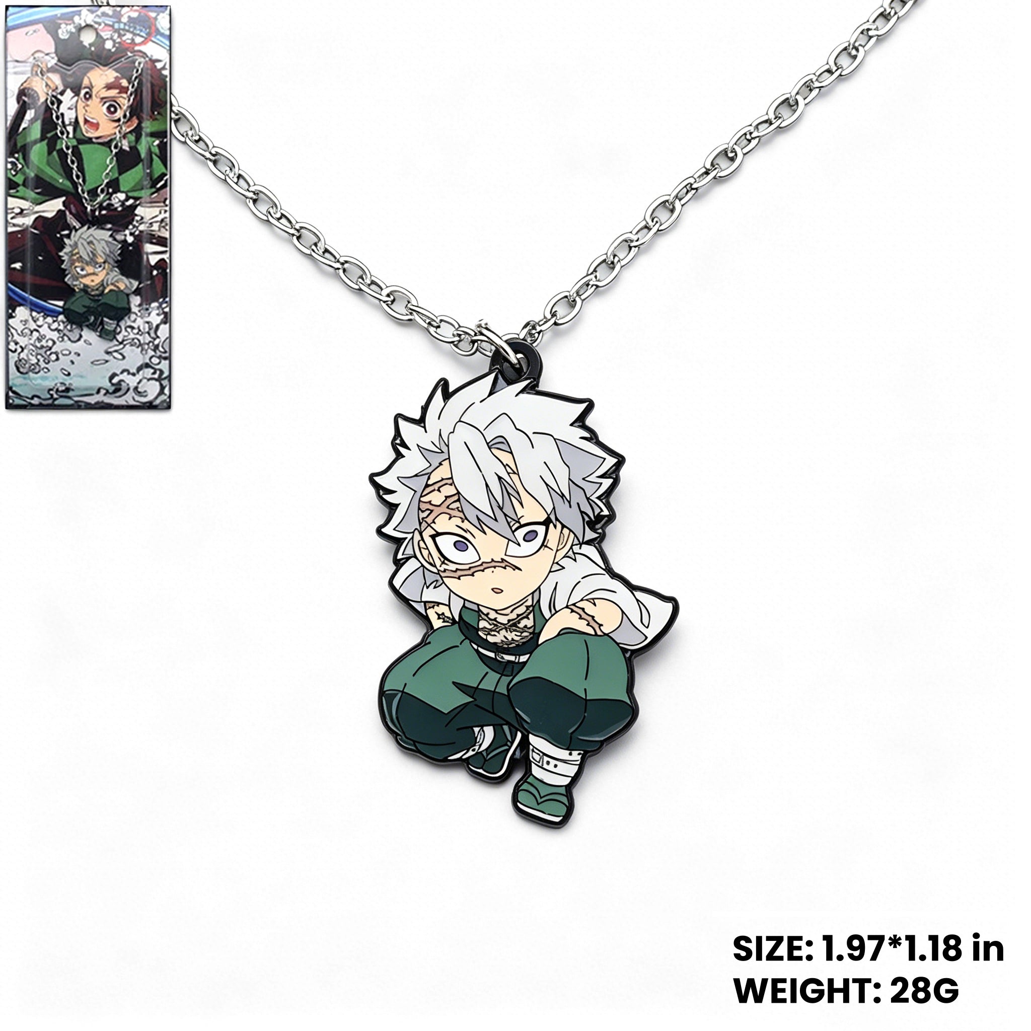Demon Slayer Kamado Tanjiro Rotatable Keychain & Necklace, Anime Metal Pendant Jewelry Set
