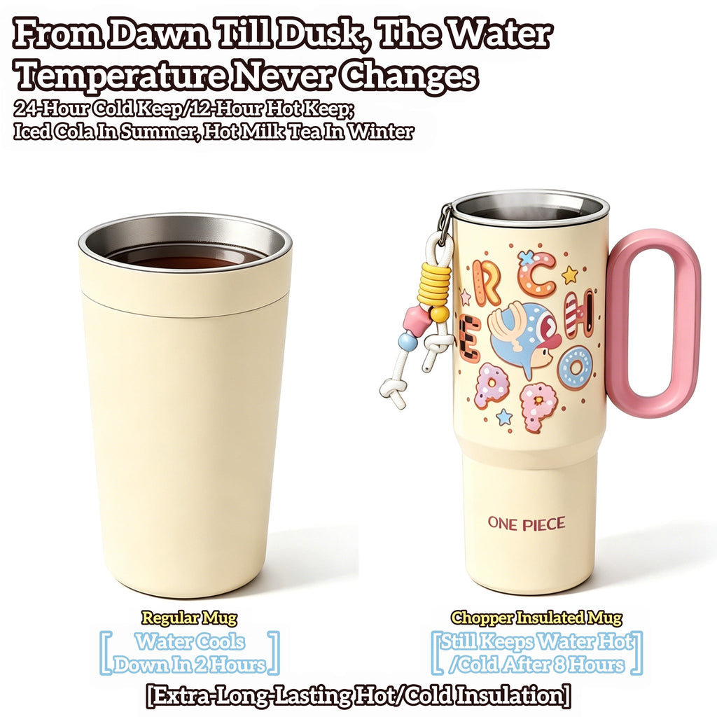 Gobelet isotherme One Piece Tony Tony Chopper 720 ml, Tasse à café glacé en acier inoxydable Anime avec porte-clés