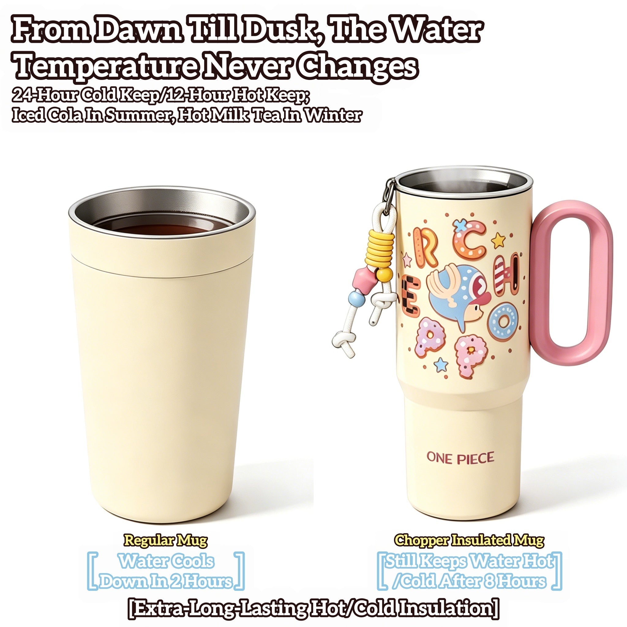 Gobelet isotherme One Piece Tony Tony Chopper 720 ml, Tasse à café glacé en acier inoxydable Anime avec porte-clés