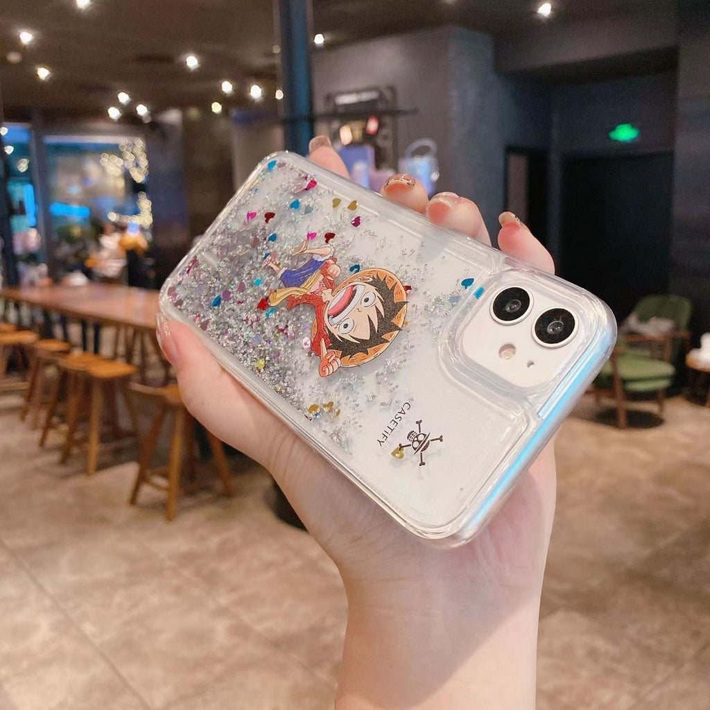 Coque iPhone Luffy/Chopper à paillettes liquide avec protection antichoc